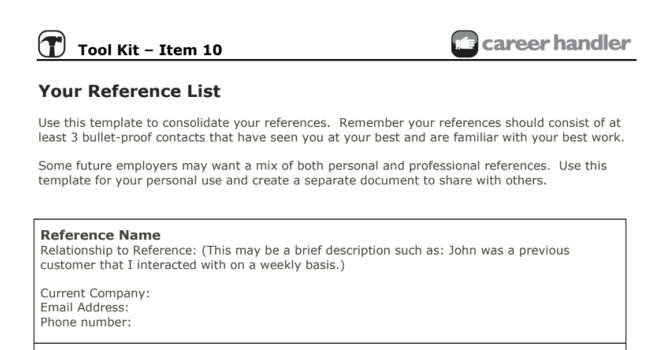 Item 10 - Your Reference List