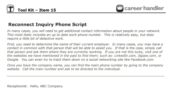 Item 15 - Reconnect Inquiry Phone Script